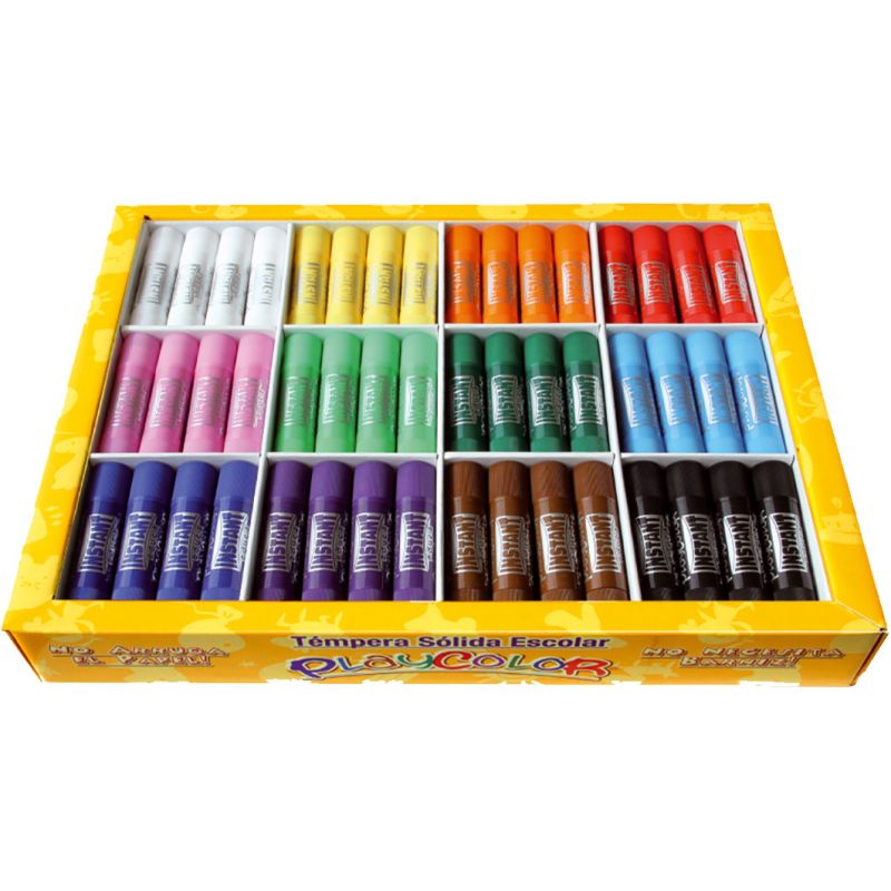 Tempera solida en barra playcolor escolar caja de 6 colores