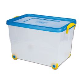 CONTENEDOR CON TAPA AZUL Y RUEDAS 60L