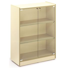 VITRINA CREMA CON 2 PUERTAS DE CRISTAL, CERRADURA Y 2 BALDAS