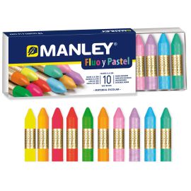 MANLEY CERAS FLUO Y PASTEL 10 UNIDADES